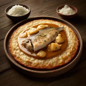 Casabe con pescado en coco